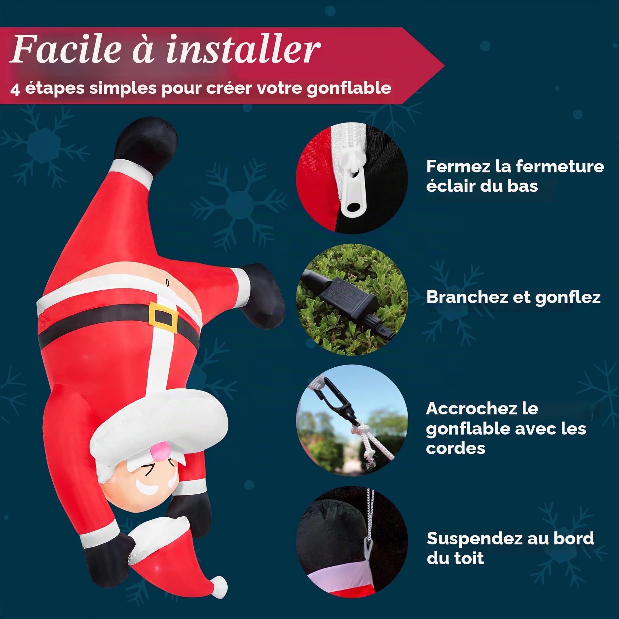 JOIEDOMI Décoration Gonflable de Noël à Suspendre de 1,8 m de Haut, Père Noël Gonflable à Suspendre à l'envers, décoration de Cour Gonflable avec LED intégrée