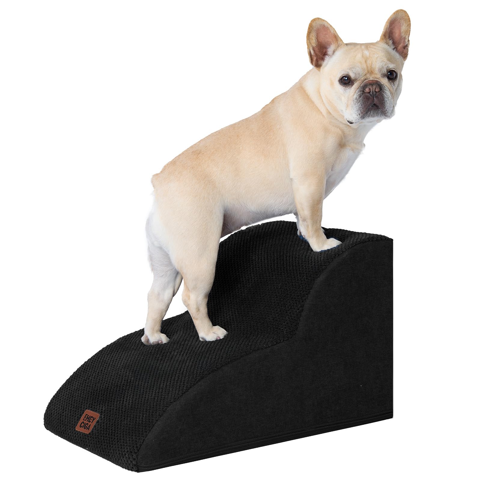 EHEYCIGA Hundetreppe für Kleine Hunde 30 cm Hoch, Haustiertreppe für Sofa Bett, Treppe für Hunde aus Hochdichtem Schwamm, Hunderampe mit Waschbarem Bezug und Rutschfestem Boden, 2 Stufen, Schwarz