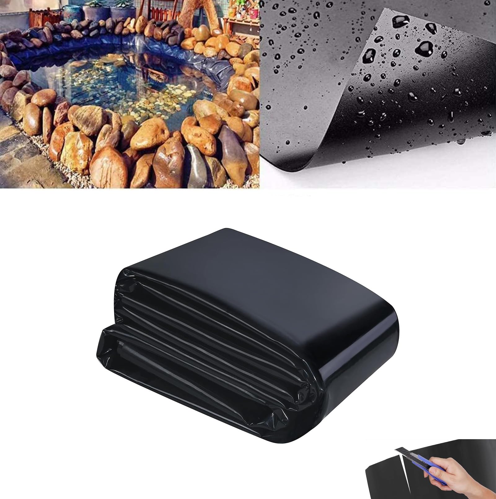 1X1m Copertura per Stagno Nero EPDM per Stagno Agricolo per Pesci Facile da Installare Impermeabile, Anti-perdita e Tagliabile Telo da Giardino per Proteggere il Tuo Stagno