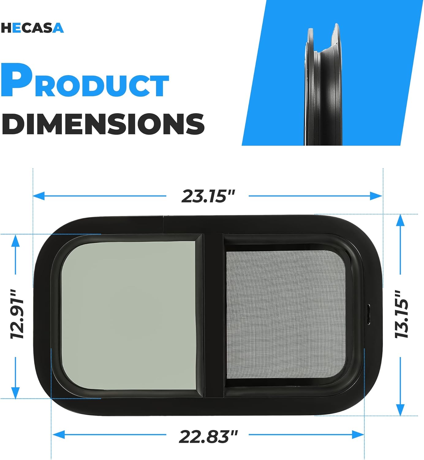 HECASA RV Window 12" W x 22" H for Trailer Cargo Camper Vertical Sliding Replacement with Trim Kit 2pcs