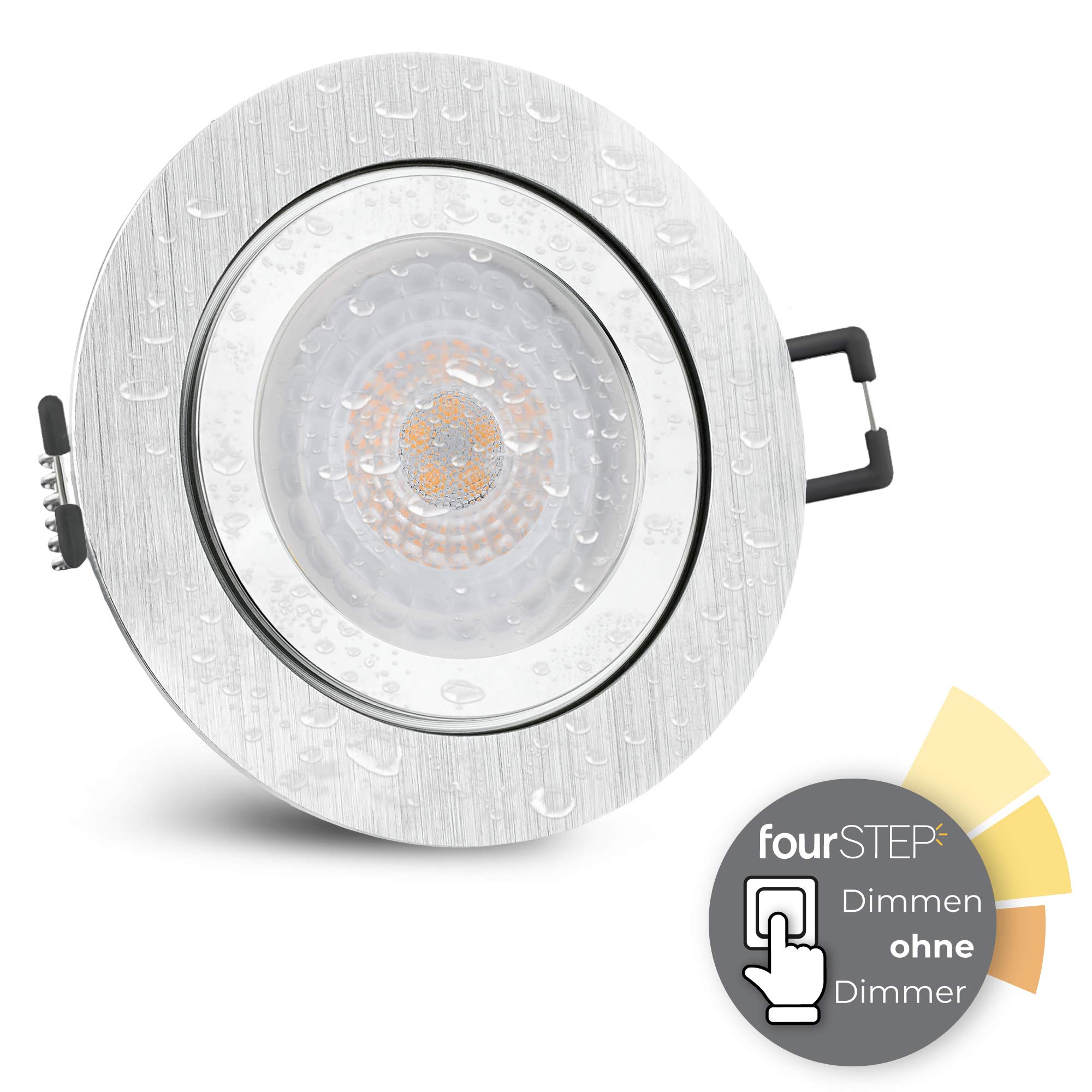 SSC-LUXon 6 Stück RW-2 LED Badeinbaustrahler IP44 mit fourSTEP Dimmen ohne Dimmer - 6x Spot flach gebürstet 4W neutralweiß