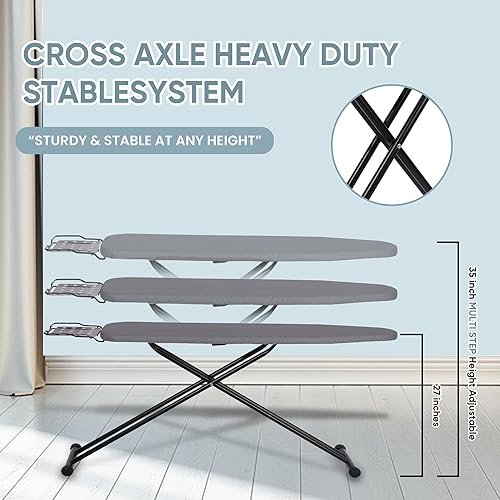 Miniatura 3 de Tabla de planchar de lujo con cubierta resistente al calor y almohadilla de fieltro gruesa, patas resistentes y resistentes, tabla de hierro de