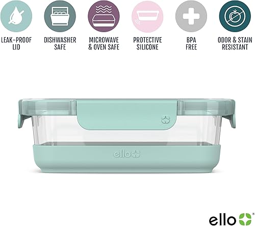 Miniatura 3 de Ello Duraglass - Juego de 10 recipientes de vidrio para preparación de comidas con funda de silicona, tapas herméticas, sin BPA, apto para