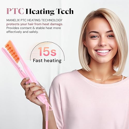 Miniatura 6 de Manelix Plancha plana para cabello corto, plancha plana súper delgada de 13 pulgadas y rizador 2 en 1, doble voltaje PTC y plancha plana de cerámica