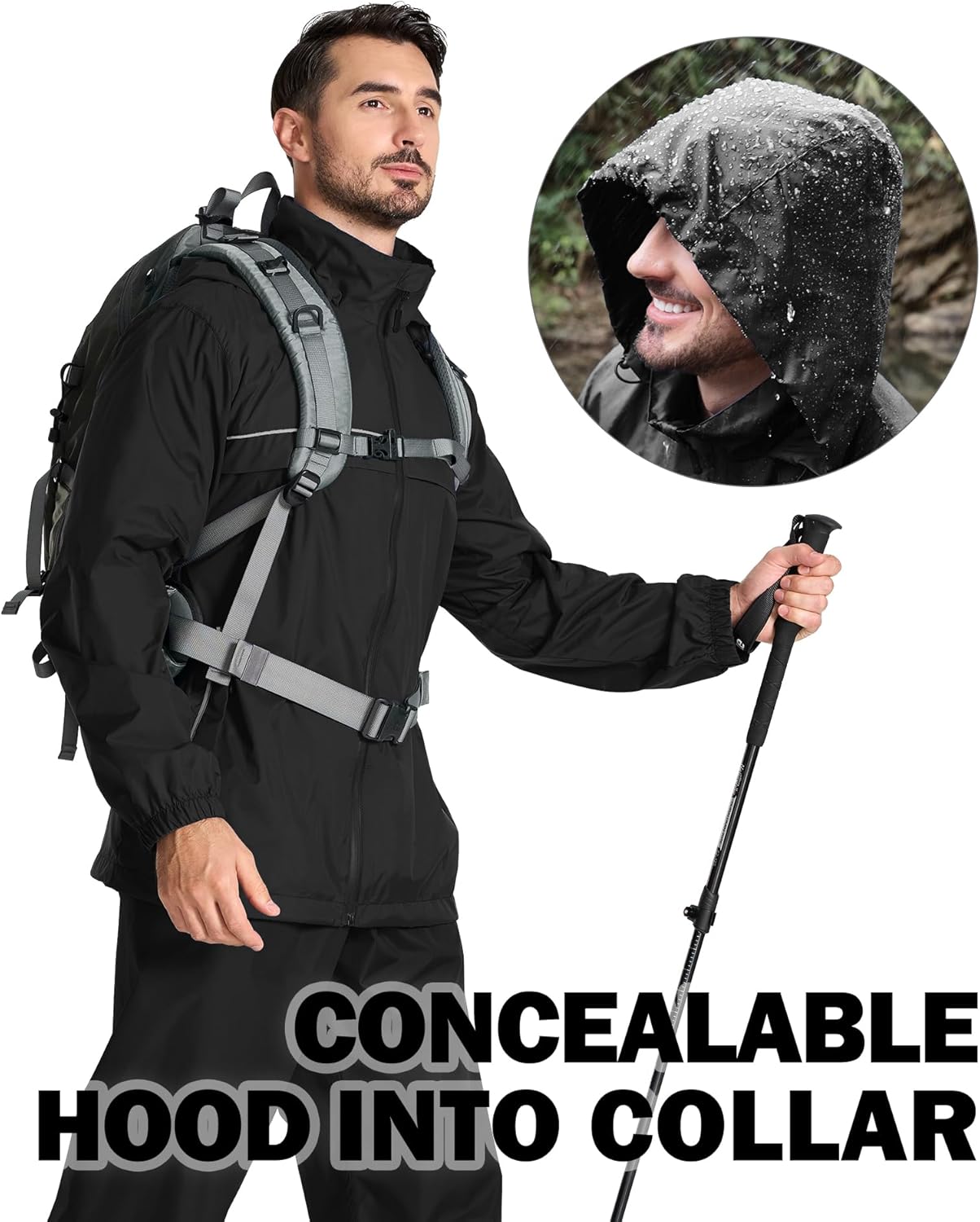 ZITY Men's Rain Jacket Waterproof with Hood Lightweight Windbreaker Jacket for Men Breathable Mesh Raincoat for Hiking Golf - Image 5