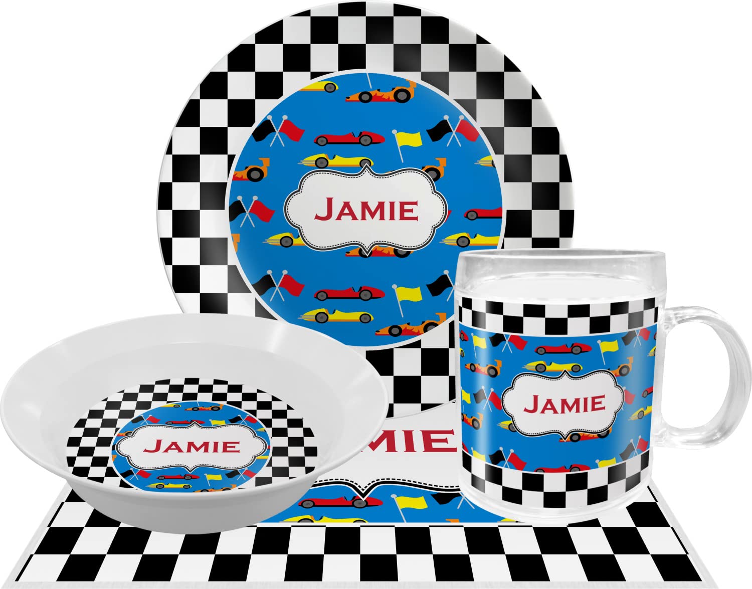 Personalized Checkers & Racecars Melamine Bowl - 12 oz