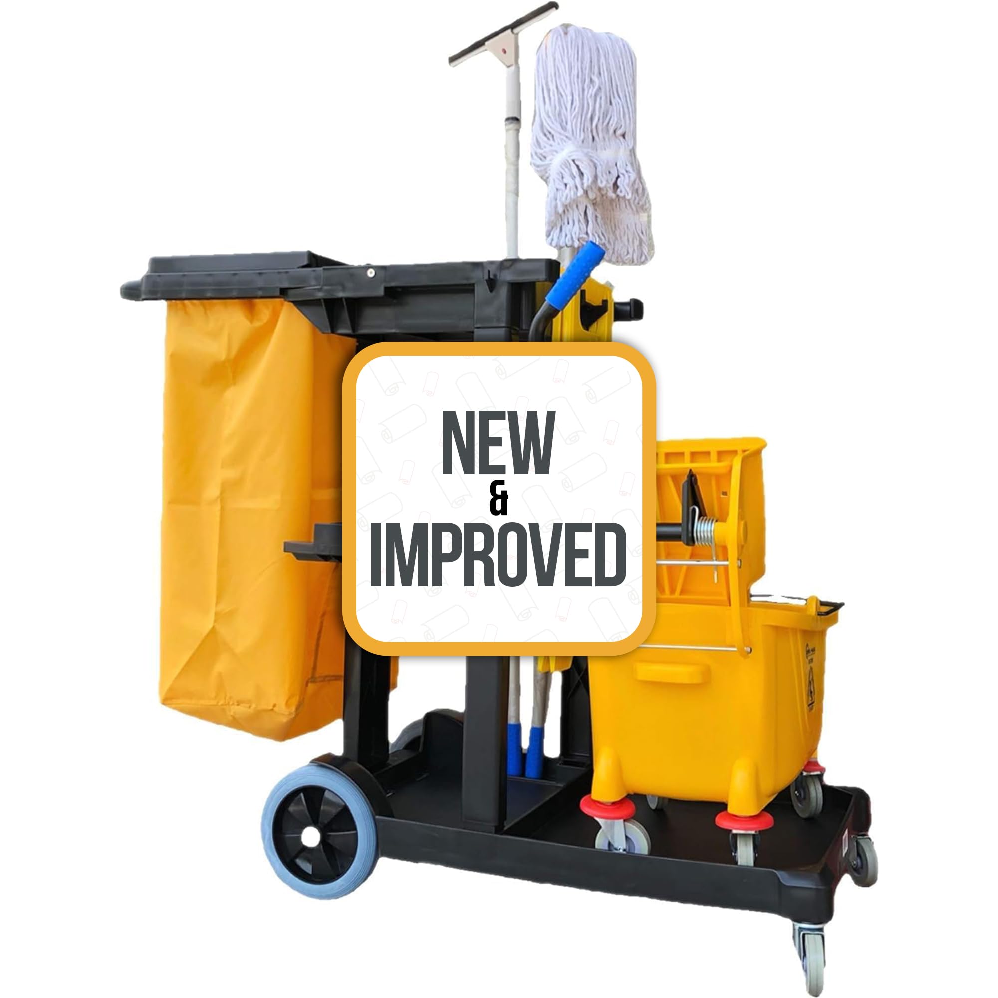 Simpli-Magic Premium Janitorial Utility Cart, Commercial, Yellow/Grey