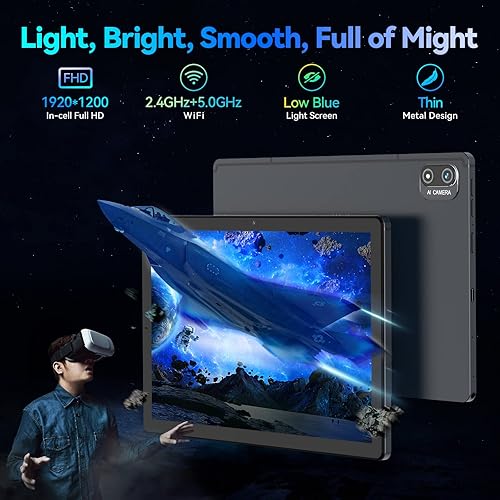 Miniatura 5 de kinstone Tablet para juegos Android 12 de 10.1 pulgadas, 8 GB de RAM+256 GB de ROM, 1920 x 1200 FHD IPS, cámara de 13 MP, 4G LTE+2.4G+WiFi 5G,