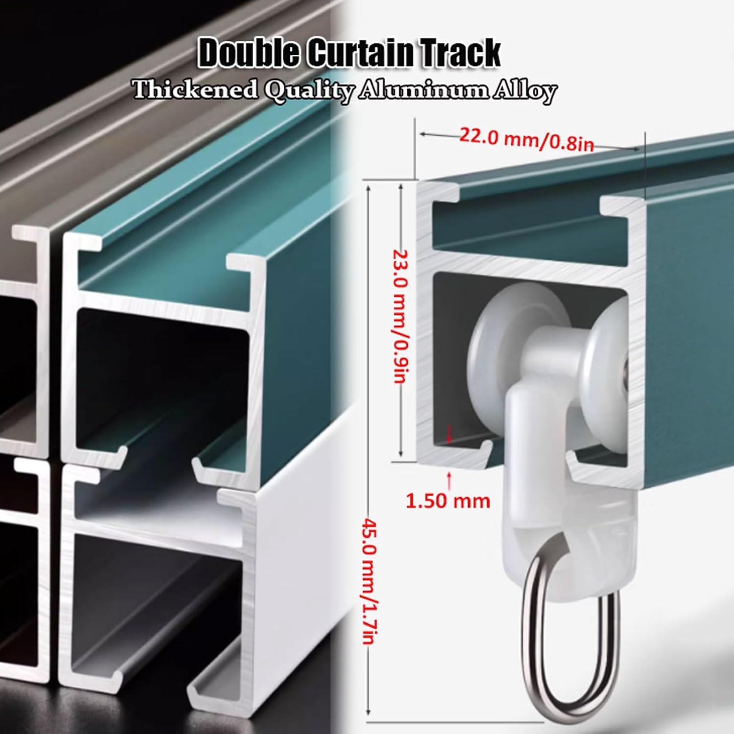 Curtain Track Double Room Divider Track Heavy Duty Curtain Rod Aluminum Double Row(White side,280 cm(2x140cm))