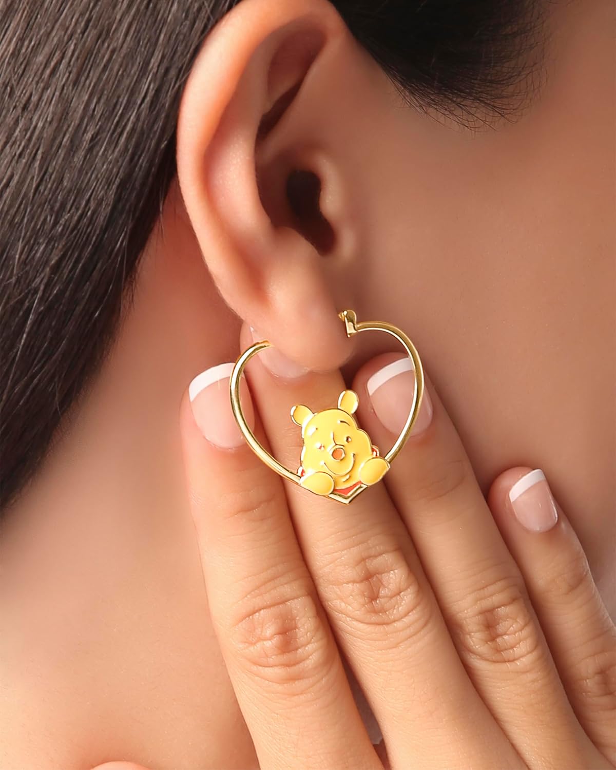 Disney Piglet and Winnie the Pooh Hoop Earrings for Women Official License, 18k Gold Flash-Plated, Mother's Day Gifts