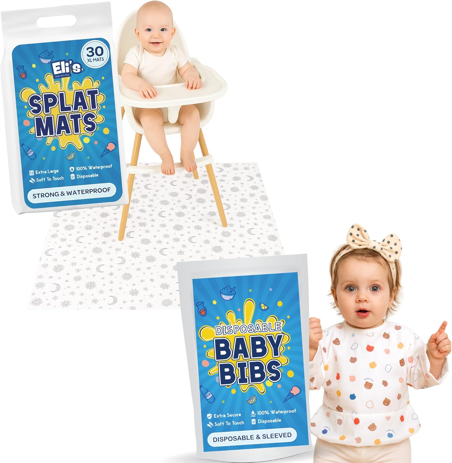 Eli with Love Disposable Splat Mats & Baby Bibs