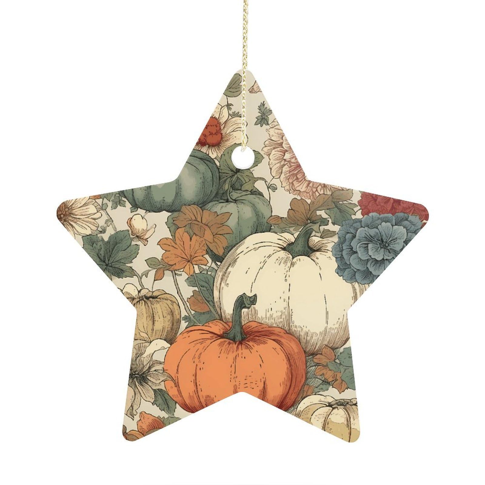 Fodpand Women's Style Drawn Autumn Pumpkin Ornament With String, Keepsake Hanging Decorations,Ceramic Ornaments For Men Indoor Home Holiday Party Gifts
