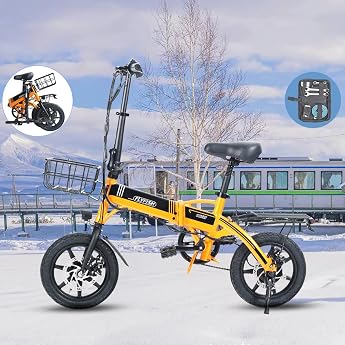 FLYFISH No License Required Electric Assist Bicycle, Road Legal, 14-inch Folding Electric Bicycle, Certified Model, Mini Velo Electric Assist Bicycle with Basket, Mini Velo Folding Electric, Road Bike