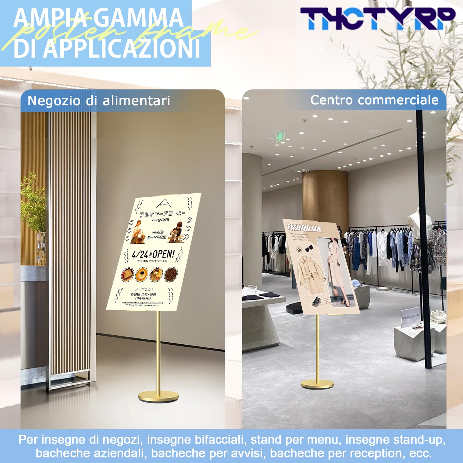 Cartello in piedi, supporto per cartelli per esterni, regolabile in altezza 60-100, altezza regolabile 100-190 cm, altezza del supporto 135-160, fondo rotondo Φ28 cm (oro)