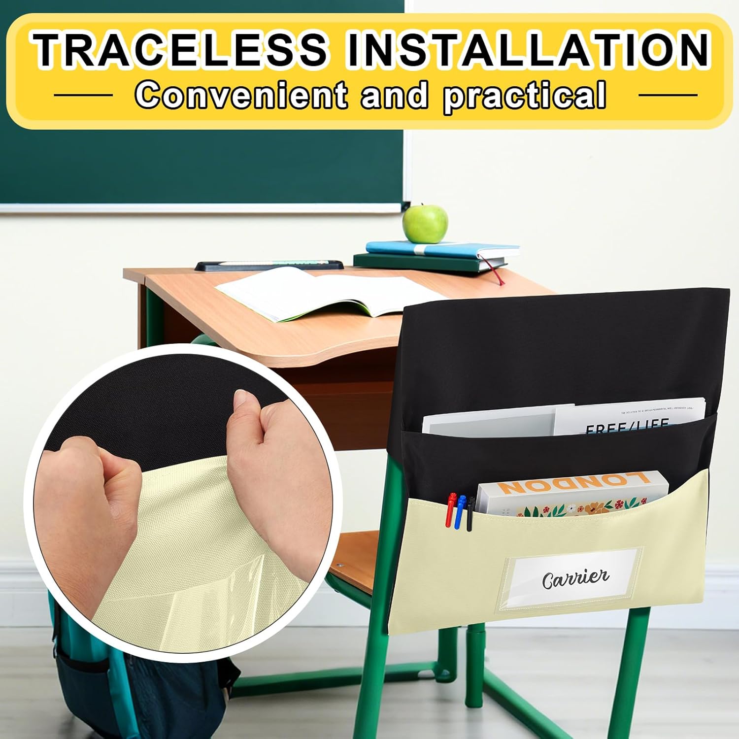 16 Pcs Classroom Chair Pockets 18 x 19 Inch Double Sacks Chair Pockets for Classrooms Seat Storage Pocket Back of Seat Bags for Student