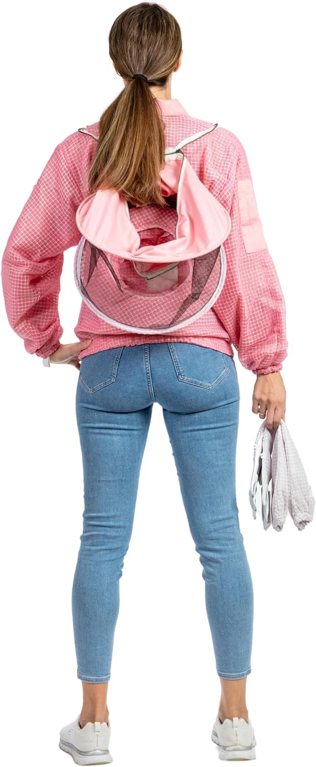 -- Beekeeping Fully Ventilated Jacket in Multi-Color with Round Veil (S, Pink)