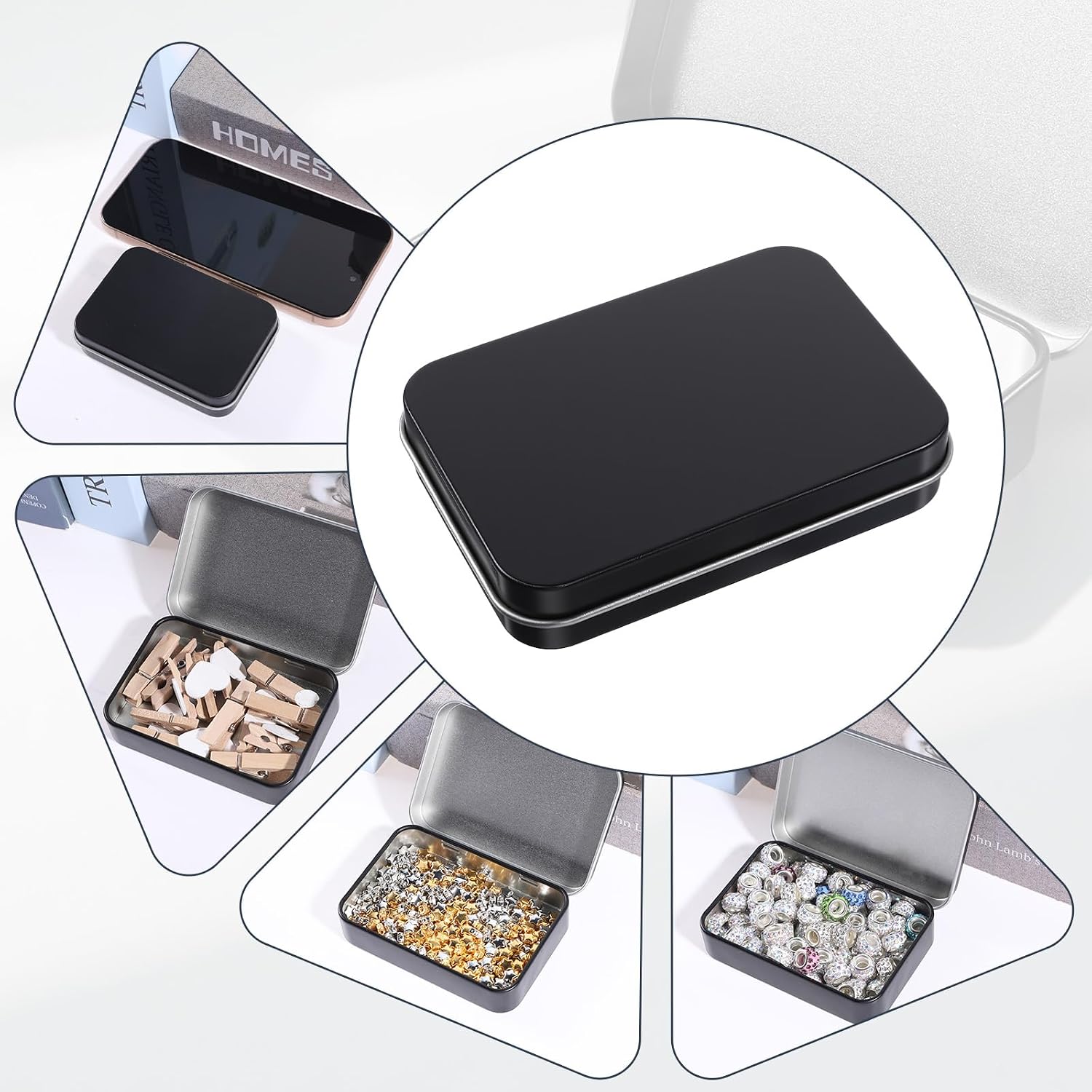Metal Rectangular Empty Hinged Tins, 6 Pcs Black Small Tin Box with Lids Mini Metal Container Bead Storage Containers for Storage Jewelry Crafts Candy Sewing Tools