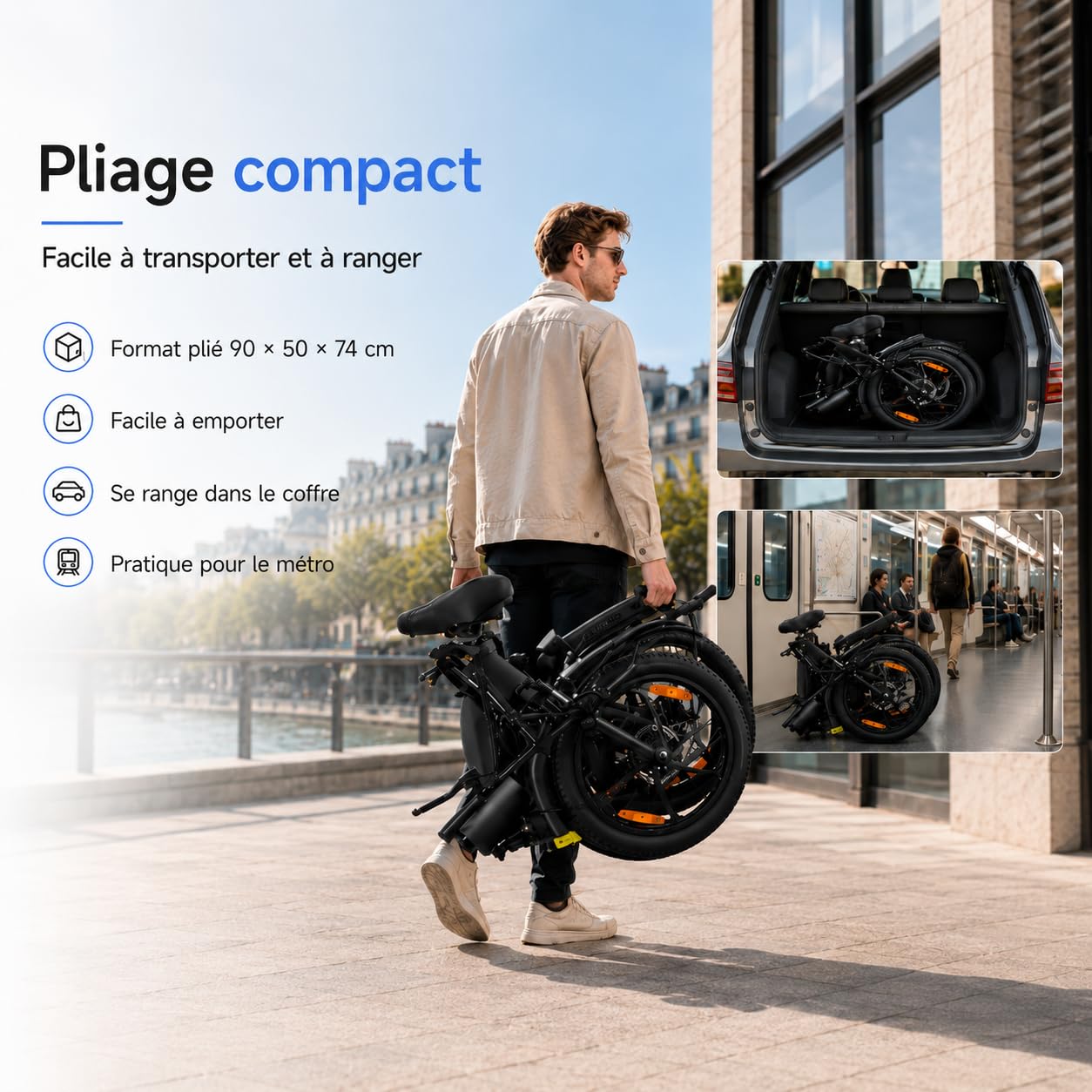 Bici Elettrica Pieghevole ，250W E-Bike da 48V 16AH 80-100KM biciclette pieghevoli elettriche，per adulti Bicicletta Elettrica con Ammortizzatore e Cambio 7 Velocità per Uomo Donna