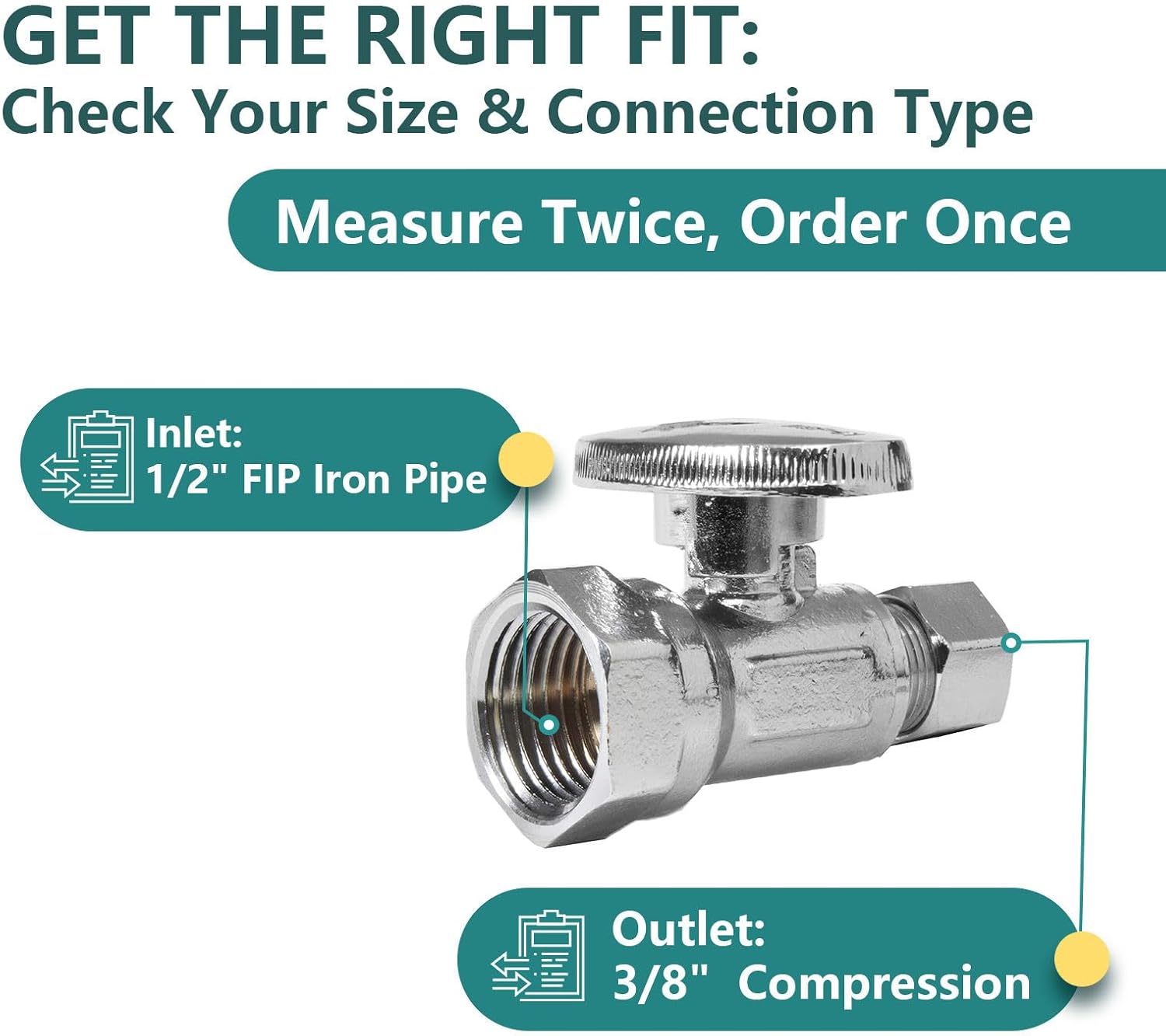10 Pack Straight Stop Valves, Niikappu 1/4 Turn Water Supply Valve, 1/2" FIP Iron Pipe x 3/8" OD Compression Straight Sink Shut Off Valve, Chrome Plated Lead-Free Brass for Bidet, Washing Machine