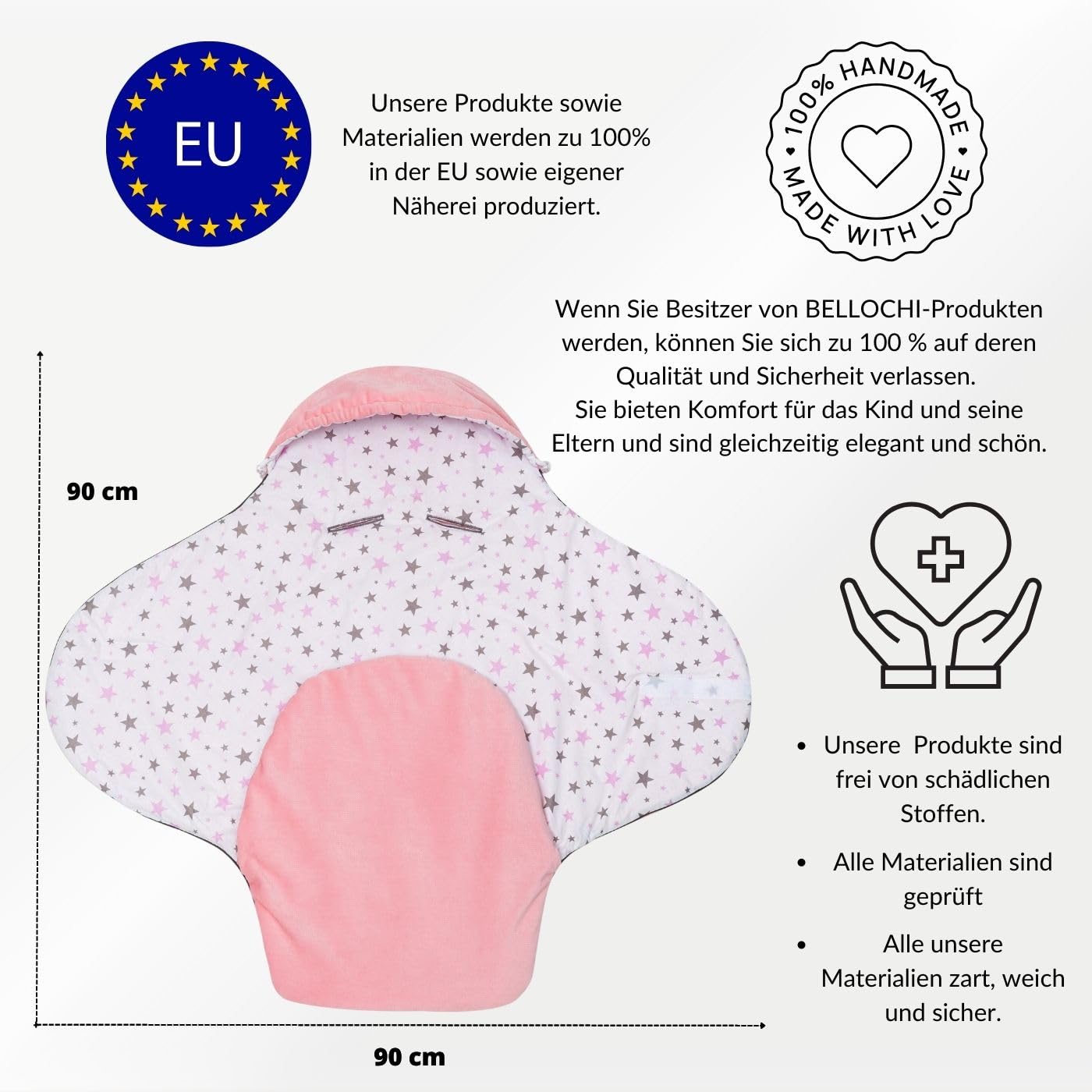 Premium Einschlagdecke Babyschale, Baby Erstausstattung aus Baumwolle für Autositz, Kuscheldecke für Kinderwagen mit Fußsack passend für Maxi-Cosi, Römer, Cybex – Rosa
