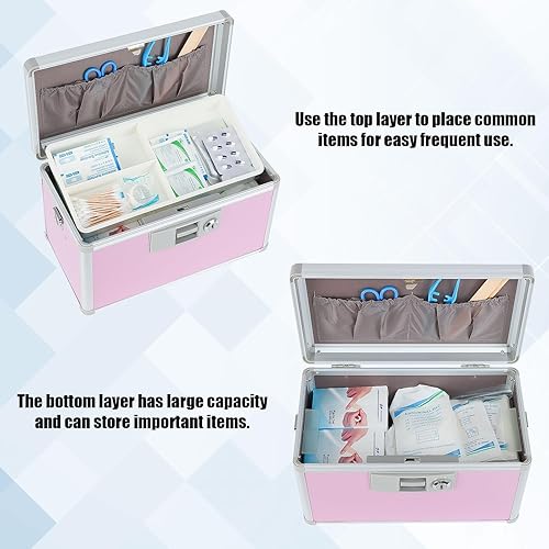 Miniatura 6 de Caja de bloqueo de medicamentos, caja de almacenamiento segura de primeros auxilios, gabinete de medicamentos diario de aluminio en capas, uso