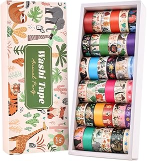 36 Rolls Animal Theme Washi Tape Set, Colorful Cute Adorable Animals Writable Decorative Tapes for Scrapbooking, Bible Journaling, Bullet Journaling, 0.6"x79" per Roll