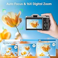 Vista 5 de 4K Digital Camera for Photography with WiFi 64MP Auto-Focus Vlogging Camera for YouTube Video 3'' 180° Flip Screen 4K Cameras 16X Zoom Anti-Shake