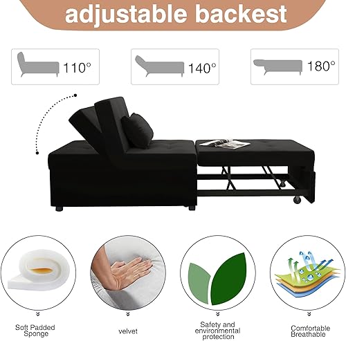 Miniatura 3 de LEVNARY Silla convertible para cama, sofá individual 4 en 1 de terciopelo plegable, otomana, sofá pequeño extraíble para sala de estar en el hogar