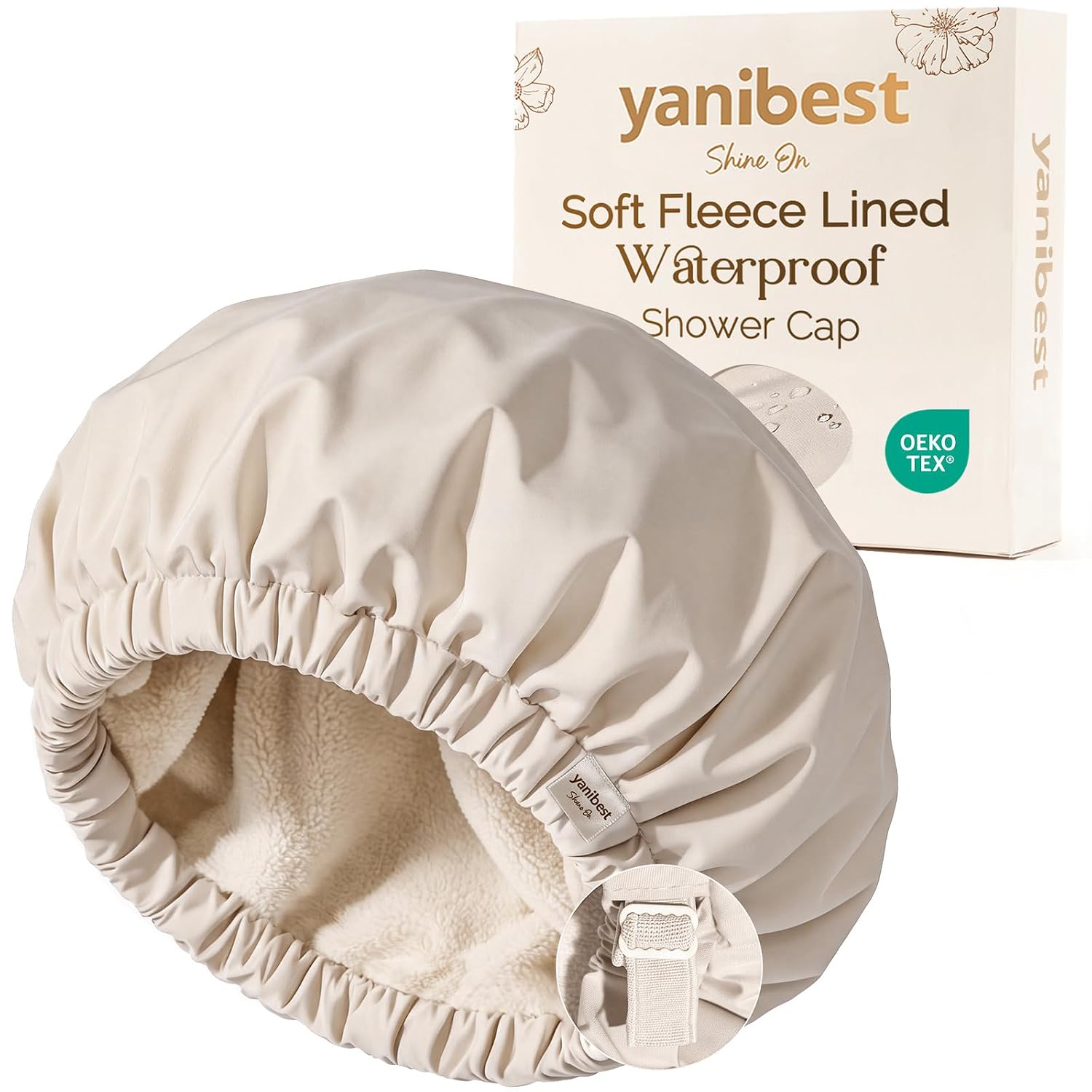 Yanibest Adjustable Shower Cap with Soft Fleece Lining, Waterproof Bath Cap