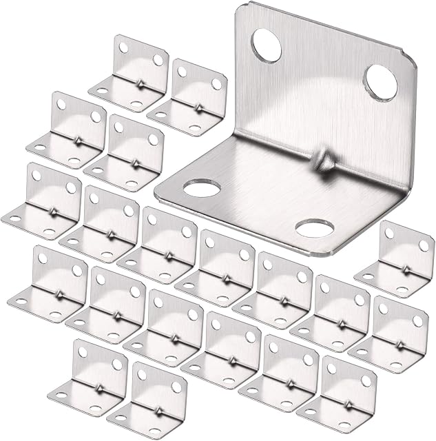 JIZZU 100Pcs Stainless Steel L Bracket, Heavy Duty Bracket Corner Brace, Small Thicken Corner Brackets for Wood, Metal Angle Brackets for Fixing Fence Brackets, Tables, Chairs, Shelves, Beds, Windows