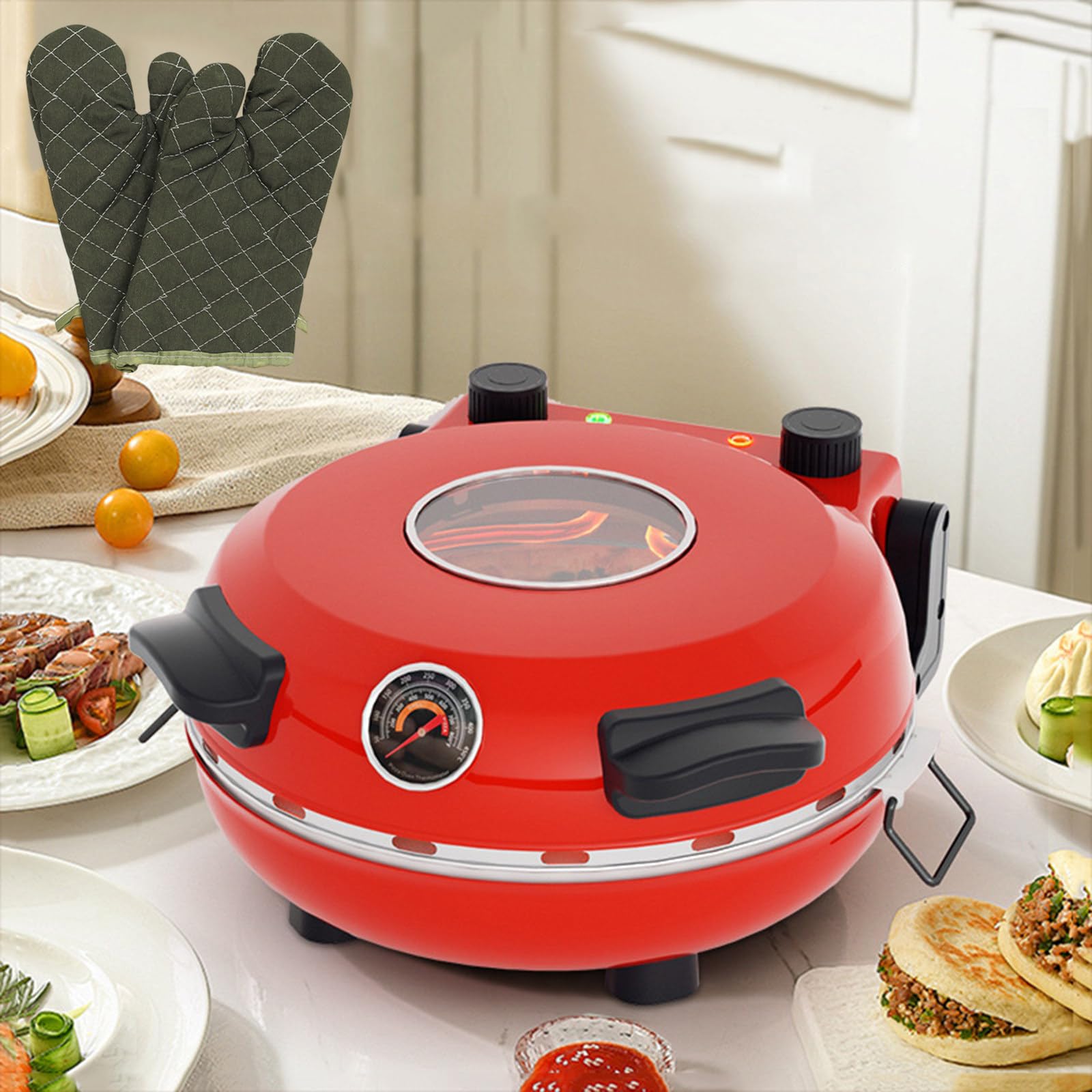 Horno De Pizza Portátil Y Máquina para Hacer Pan, Temporizador De 0 A 15Minutos | Hornos Antiadherentes para Hornear Pizza De 0 A 450℃ | Bandeja De 12"/31Cm, Horno De Pizza Profesional