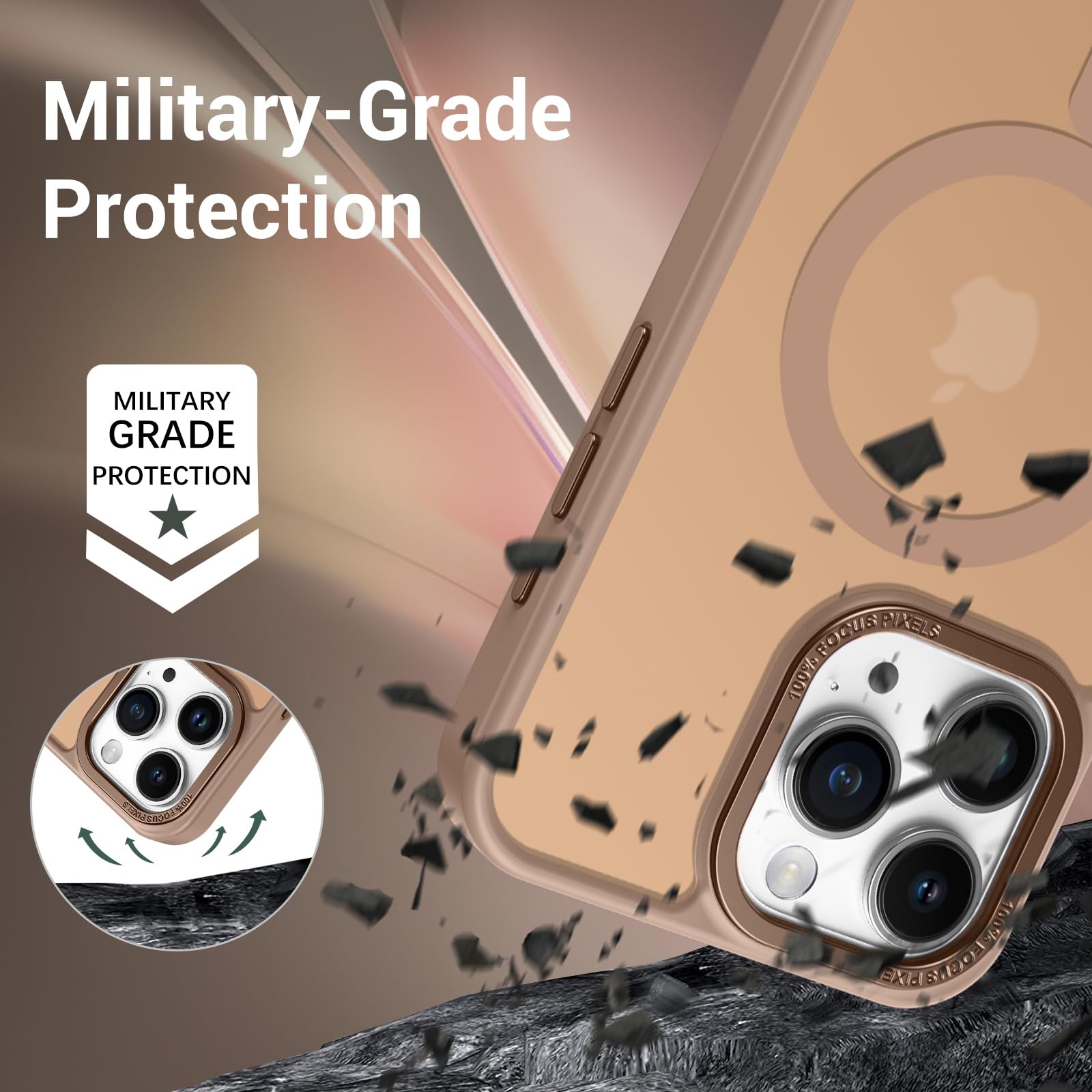 GaoBao Custodia IPhone 15 Pro [Compatibile MagSafe] - Trasparente Opaco Rosa Antiurto, Anti-impronte, Morbida Al Tatto