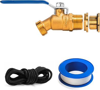 Mirone MR-09495 Brass Rain Barrel Spigot Lead-free Compliant 3/4" Quarter Turn Ball Valve w/Bulkhead Fitting, with Thread Tape