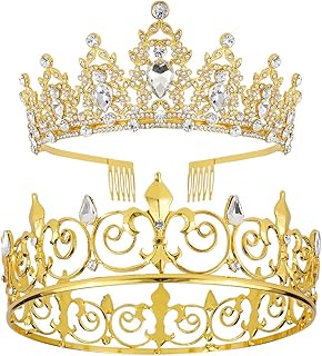 AOPRIE King & Queen Artemis Tiara and Crown for Women Men Crystal Hair Accessories for Wedding Prom Bridal Birthday Party Halloween Costume Christmas Gifts Gold Princess Tiara for Girls Boys