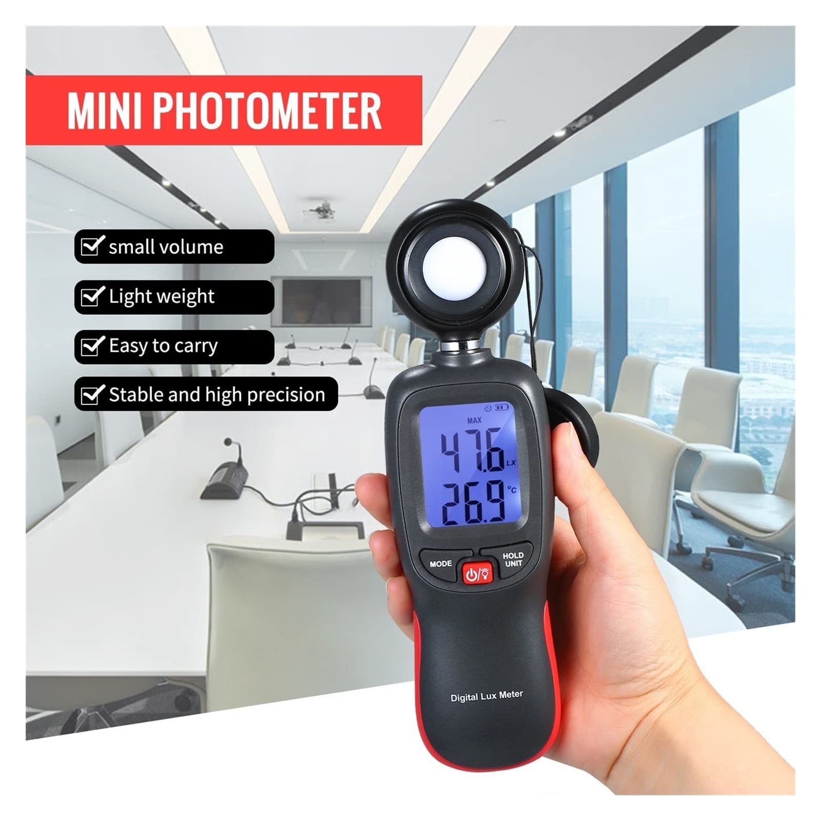 Medidor de luz Digital LCD Pantalla Pandheld Meter Mini Fotómetro con MAX/MIN Modo DE Datos Sensor, Serie Profesional