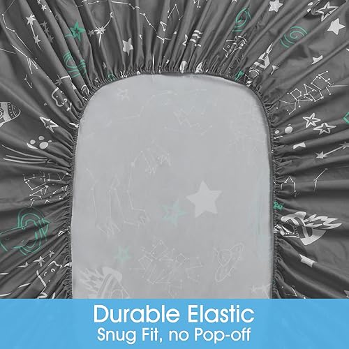 Miniatura 4 de BYSURE Juego de sábanas tamaño individual para niños (monstruo espacial, gris), juego de sábanas de 3 piezas de fácil ajuste con bolsillo profundo,