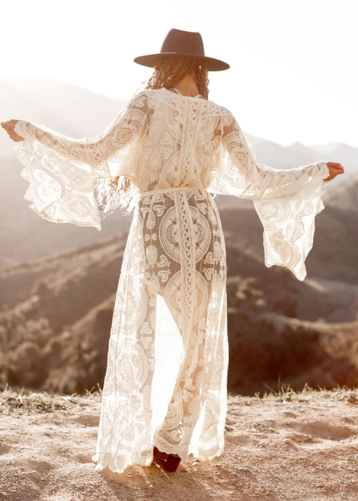 Miro Boho Chic Kimono Ibiza Caftan Long Taille Unique Large Dentelle Coton Qualité Supérieure Robe de Plage Femme Strandkleid Damen Copricostume Kaftan Damen
