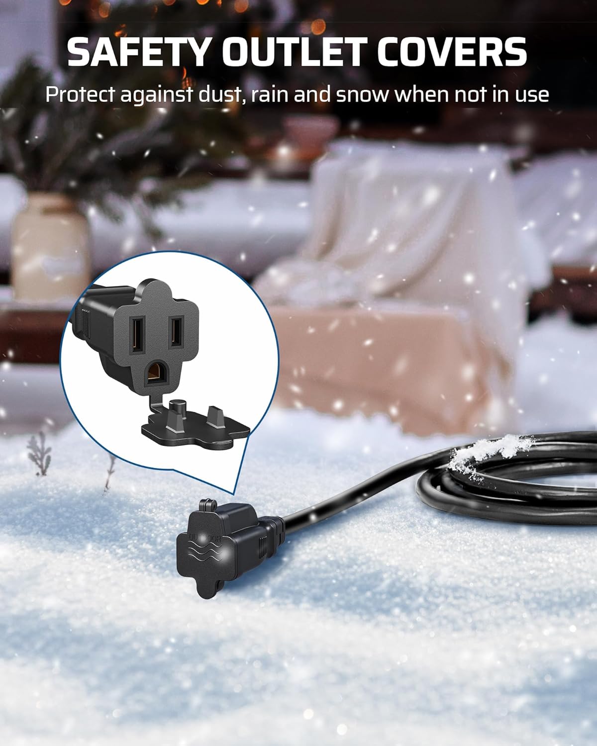 DEWENWILS 25Ft Outdoor Extension Cord Multiple Outlets, Evenly Spaced 3 Outlets Plugs with Safety Cover, 16/3 SJTW Weatherproof Wire for Outdoor String Lights and Holiday Decorations, ETL Liste