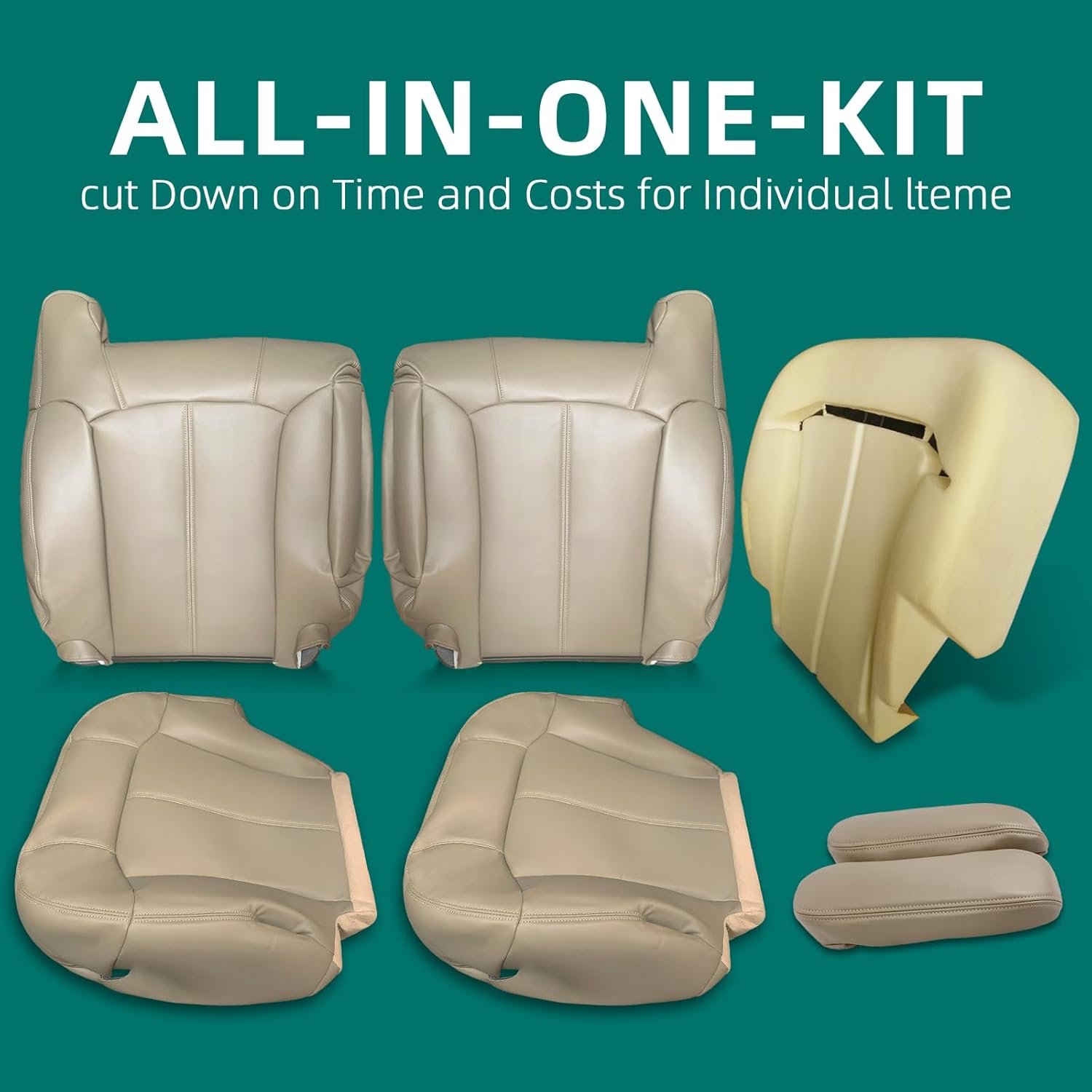 AUTOKAY Driver Passenger Seat Cover & Foam Cushion Tan 522 for GMC Sierra 1500 1999-2002