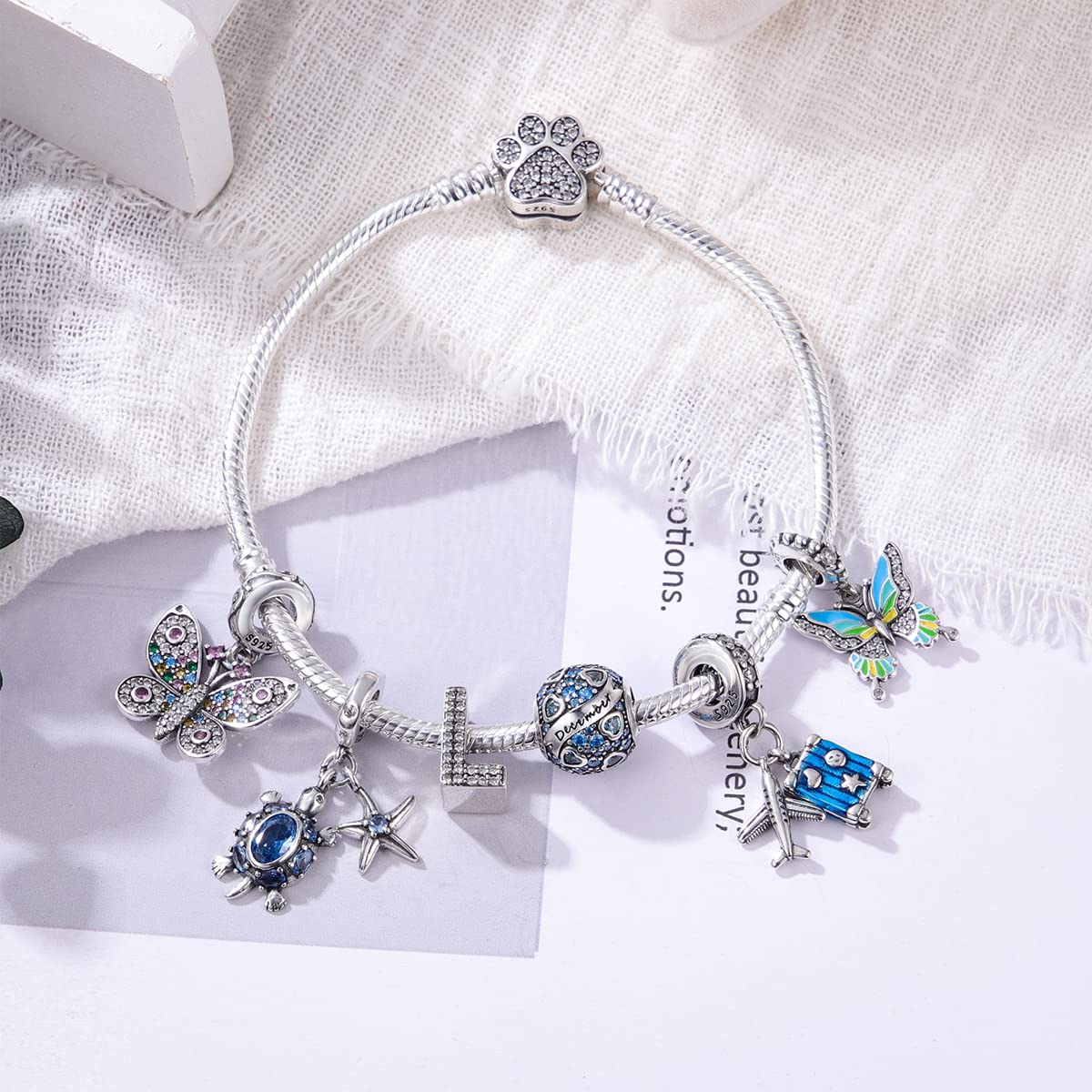 YDYDTTKD Pulsera con Dije de Cadena de Serpiente de Plata de Ley 925, corazón de Mariposa y Mejor Amiga con circonita cúbica 5A para Mujeres y niñas, Regalo para Ella, Palma de Mascota, 6,7 Pulgadas