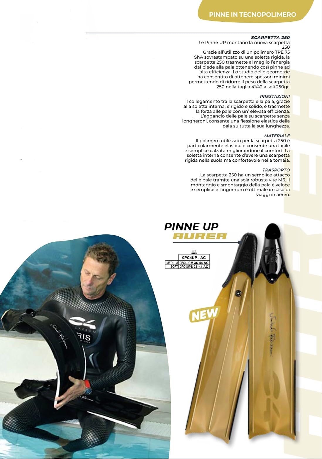 C4 Umberto Pelizzari - Línea Flare Freediving Glam - Aletas - Máscaras - Snorkel Sideral y Aurea Apnea Pesca Subacuática