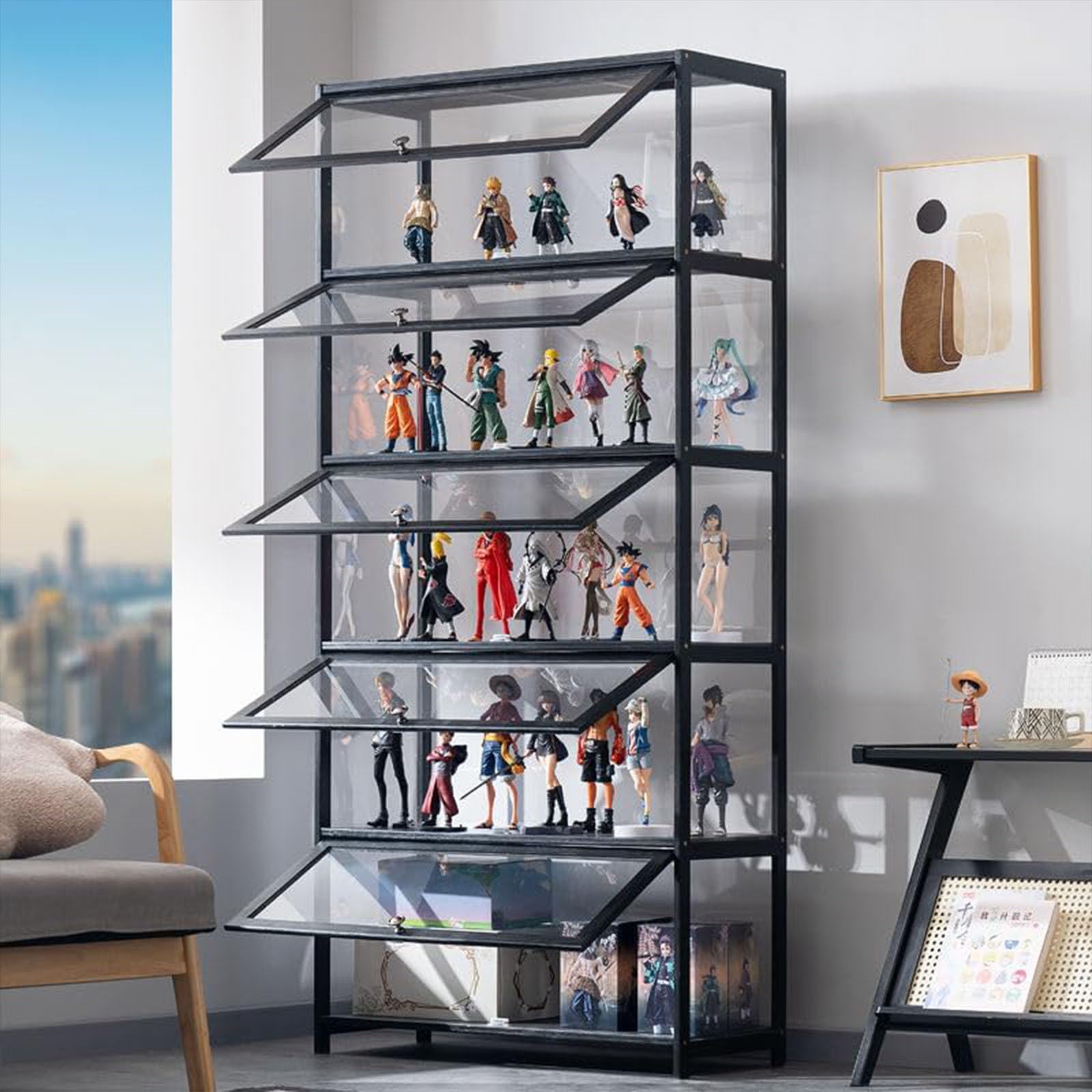 Cabinet d'exposition avec Porte en Verre Acrylique, boîte d'exposition Curio de 8 Niveaux, étagère de Collection de Jouets et étagères pour la Chambre