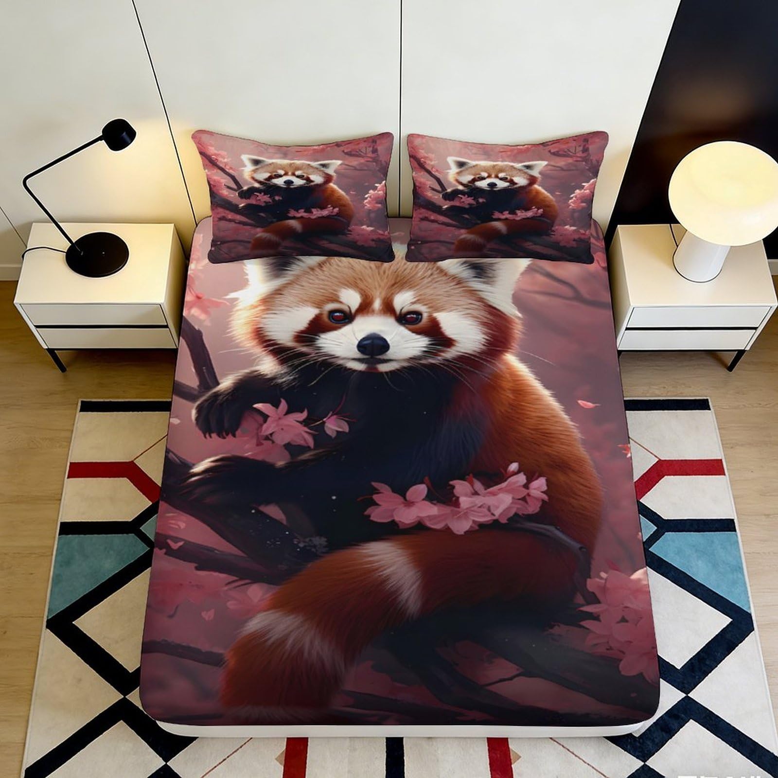 Jqzkxnhpbr Style-8 3D Printed Red Panda Fitted Sheet Microfiber Soft Breathable Autumn Leaves Bed Sheet Bedroom Dorm Decor 90X200x25cm