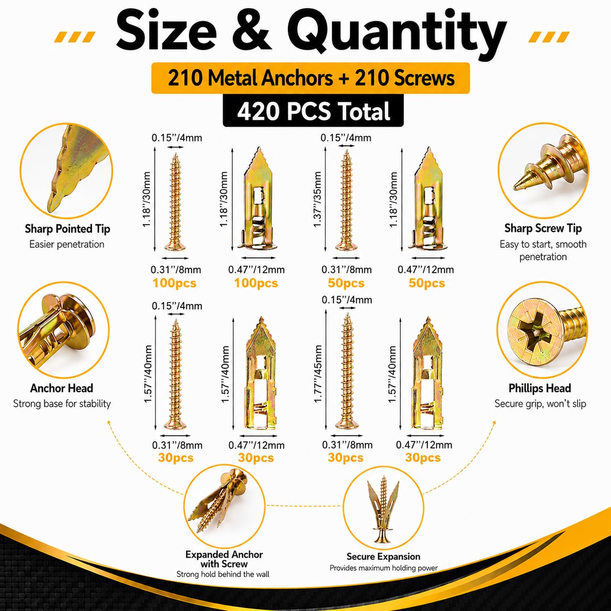 Drywall Anchors Kit - 420 Pcs Self Drilling -2 Drywall Anchors Kit - 420 Pcs Self Drilling -2