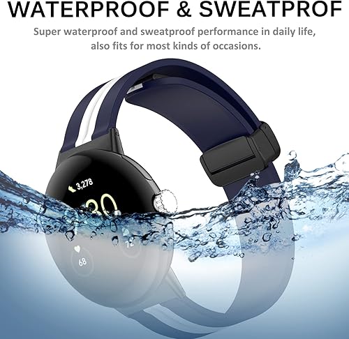 Miniatura 5 de Miimall Compatible con Google Pixel WatchPixel Watch 2 bandas de silicona, hebilla magnética de silicona suave impermeable pulsera deportiva