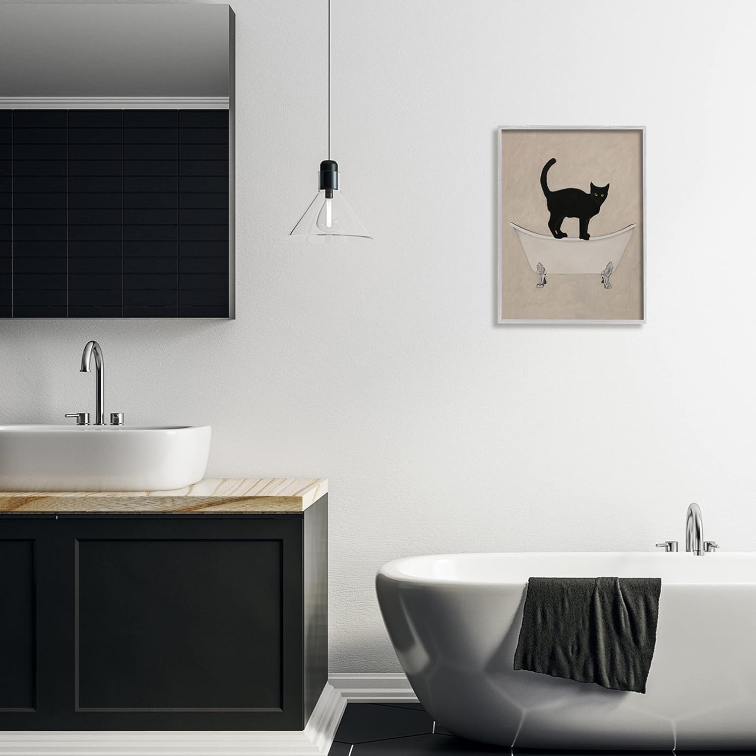 Stupell Industries Black Cat Simple Claw Foot Bathtub Bathroom Painting, Design by Coco de Paris