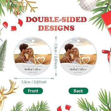 First Christmas Married Ornament, Photo Name Christmas Ornament