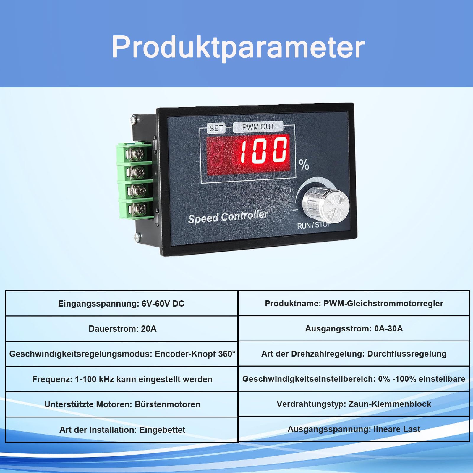 PWM Motordrehzahlregler, 6-60V 30A DC Motor Drehzahlregler, Motordrehzahlregler mit LED Numerische, Geschwindigkeit Einstellbarer Stufenloser Regler Motor Drehknopf