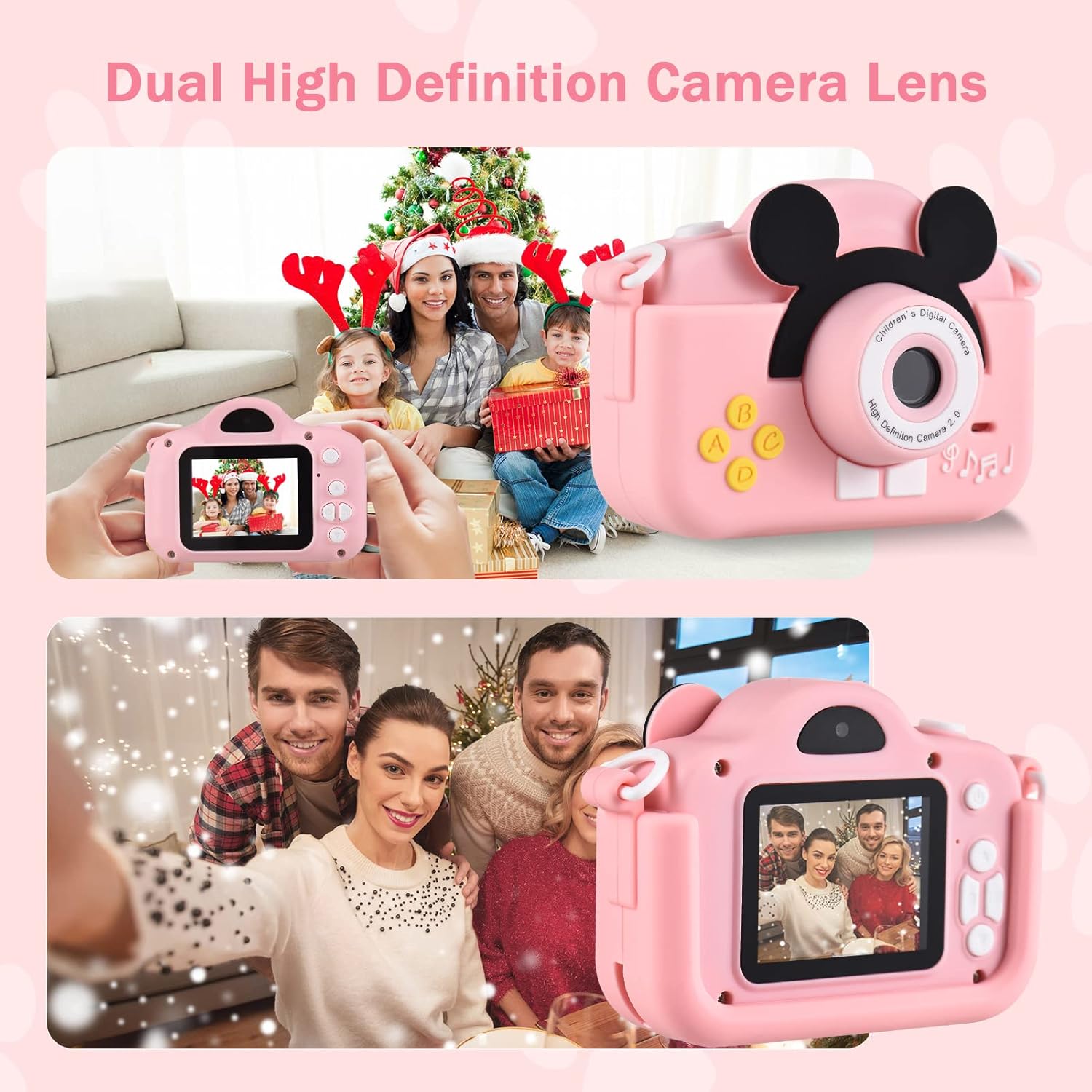 Kids Camera, Andoer Digital Camera for Children, 1080P 2.0 Inch Children's Photo Camera, Selfie Video Camera with 4X Zoom, Strap, Ideal Gifts for Boys Girls 3-10 Years, Pink