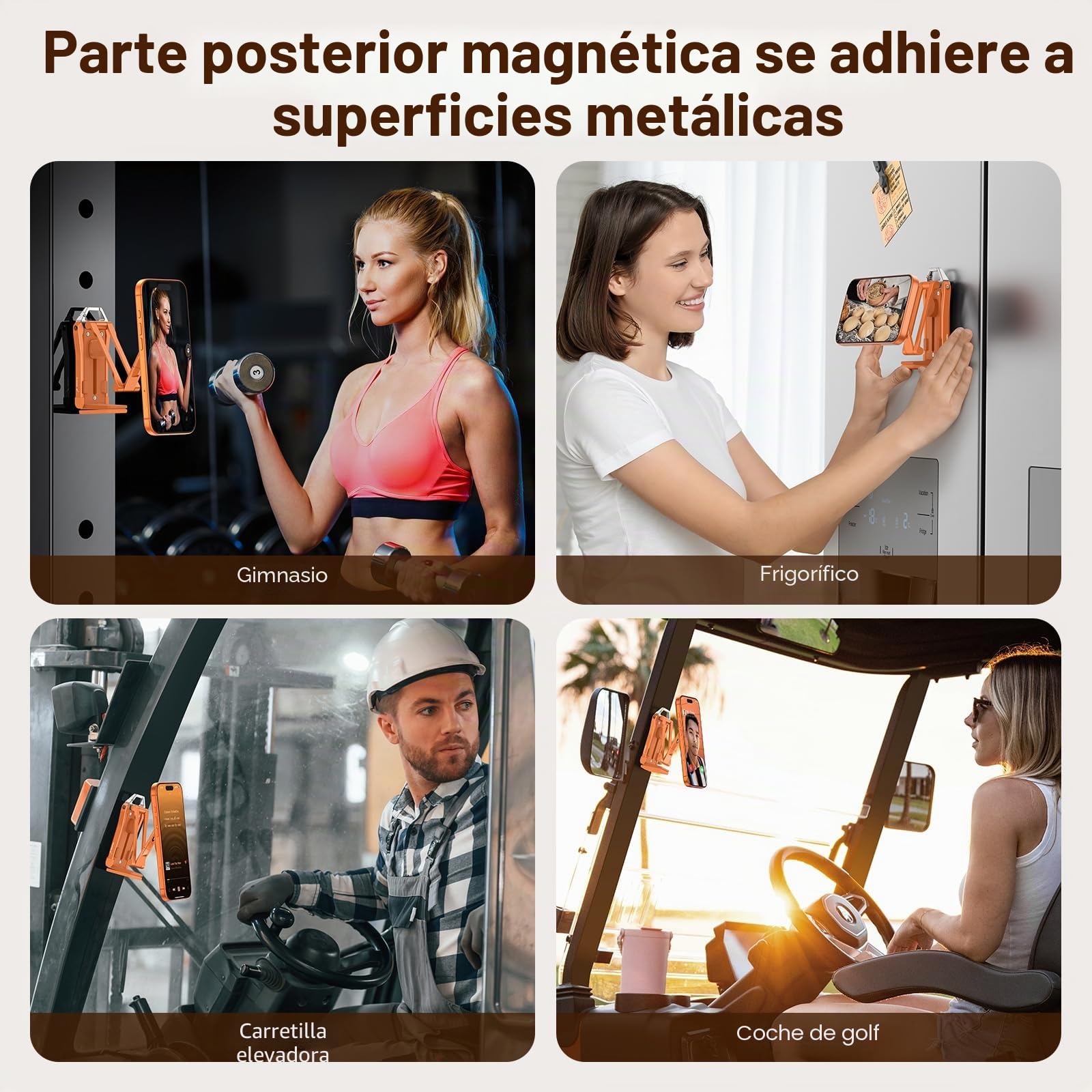 OMOTON TP02 Aluminio Trípode Magnético para Teléfono, Rotación 360° para Trípode con MagSafe, Soporte Ajustable 4 en 1 para iPhone 17/16/15/14 Pro MAX Air, Ideal para Gimnasio, Vlogs y Viaje, Naranja